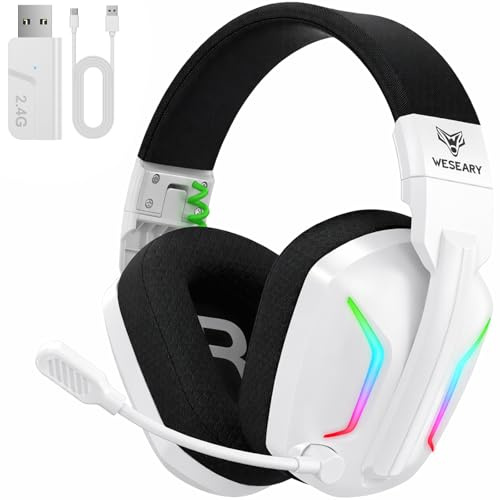 WESEARY WG1 Cuffie Gaming Wireless, 2,4 GHz Cuffie Gaming con Microfono per PS5, PS4, PC, Switch, Mac, Mobile, Cuffie per PS5 con Stereo, Cuffie Bluetooth Over Ear con Luce LED, Batteria da 50 Ore