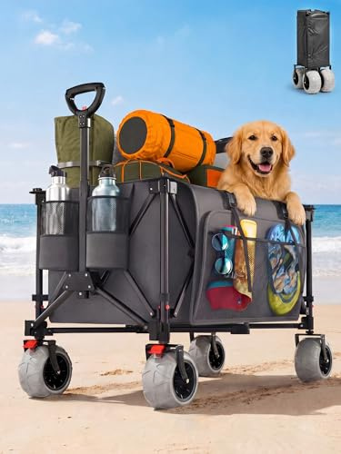 JUMMICO Faltbarer All Terrain Bollerwagen 200 Liter Volumen 9 Zoll Große PU Reifen Strandfest Strand Einkauf Camping Transportwagen
