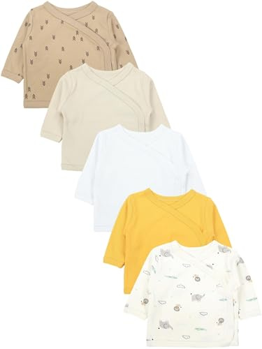 TupTam Baby Jungen Langarm Wickelshirt Baumwolle 5er Set, Farbe: Braun_Gelb_Tiere_Beige_Grau, Kinder Größe: 68