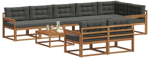 vidaXL Outdoor-Sofagarnitur mit Kissen 9 pcs Natur und Anthrazit, Outdoor-Sitzmöglichkeiten, Garten-Lounge-Sofaset, Langlebige Terrassen-Sektional, Modernes Gartenmöbel