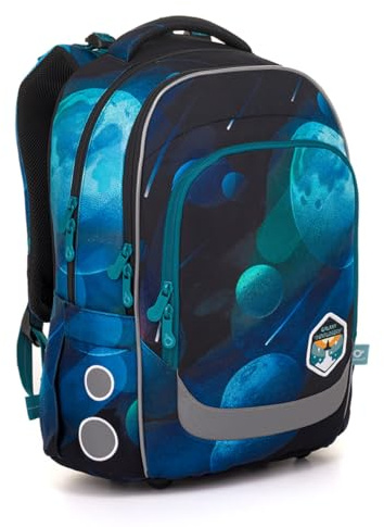 TOPGAL Schulrucksack für Jungen ab 2. Klasse, ergonomisch mit Rückenverstärkung, wasserabweisend & leicht, mit reflektierenden Elementen, 27 L Schulranzen mit Brustgurt. (Galaxy Explorer)