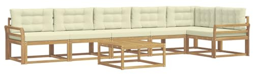 vidaXL Outdoor-Sofagarnitur 7 pcs Weiß und Creme 79 x 79 x 37 cm, Moderne Garten-Sofa-Ecke, wetterfestes Set, modulares Lounge-Möbel, ergonomisch & Akazien-Stil