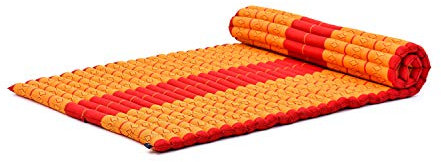 Leewadee Kapok Rollmatte – Handgefertigte Schlaf- & Relax Faltmatte aus Thailand, vielseitig als Gästebett, Campingmatte, Yogamatte oder Futon nutzbar, 190 x 100 cm, Orange Rot