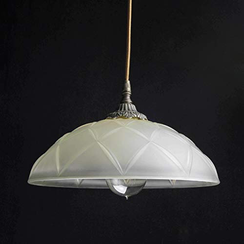 Licht-Erlebnisse Premium Hängeleuchte aus Messing Antik Beige Jugendstil E27 bis 60W 230V Glas pastell Orange Wohnzimmer Esszimmer Lampe Leuchte innen Beleuchtung Pendelleuchte Pendellampe Hängelampe