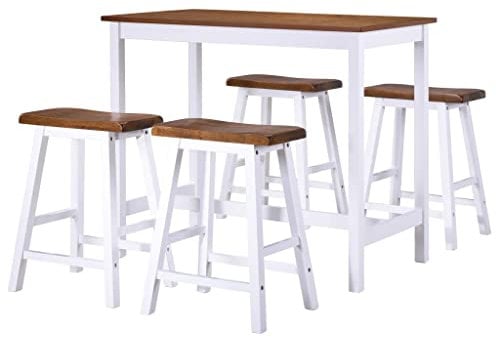 vidaXL Massivholz Bartisch mit Barhocker 5-TLG. Stehtisch Tresentisch Barstuhl
