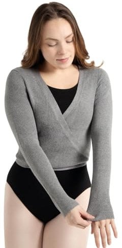 Capezio Damen Ribbed Knit Wrap Sweater Wickelpullover, Grau, L EU