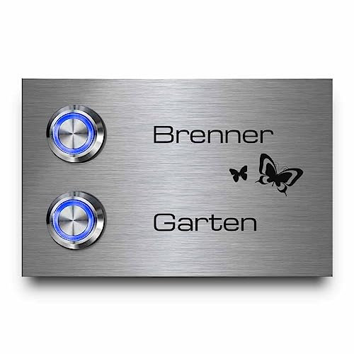 Mehrfamilien Türklingel mit zwei Tastern - Modell Brenner 11x7 cm | große Auswahl an Motiven und Zubehör - personalisierte Gravur mit Familiennamen und Wunschtext