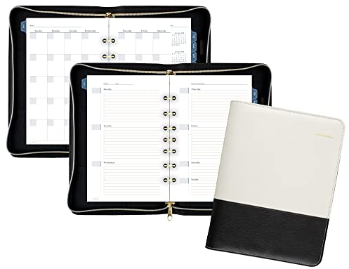 AT-A-GLANCE Kunstleder Fashion Starter-Set, undatiert, 7-Ring, 14,7 x 21,6 cm, Schreibtischgröße, Schwarz und Creme (DR1113-040)