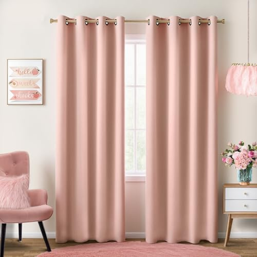 KOUFALL Lot de 2 jolis rideaux pour chambre d'enfant, crèche ou salon, occultants thermiques avec anneaux, 213 cm de longueur, vieux rose