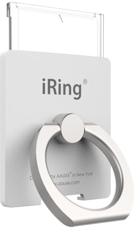 iRing Abnehmbare Platte für kabelloses Laden, inklusive Haken-Halterung für Wand oder Auto; Handy-Ringgriff-Fingerhalter für iPhone, Samsung, Android-Smartphone (Perlweiß)