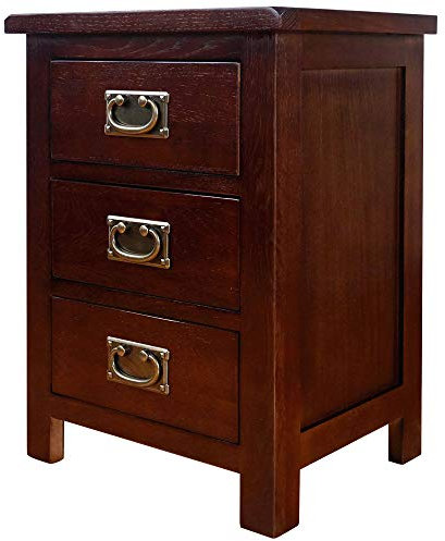 Aurotrice OAK Bedside Table 3 Drawers, Walnut NC Paint Cabinet, OAK Internals W:42 D:32 H:56 CM