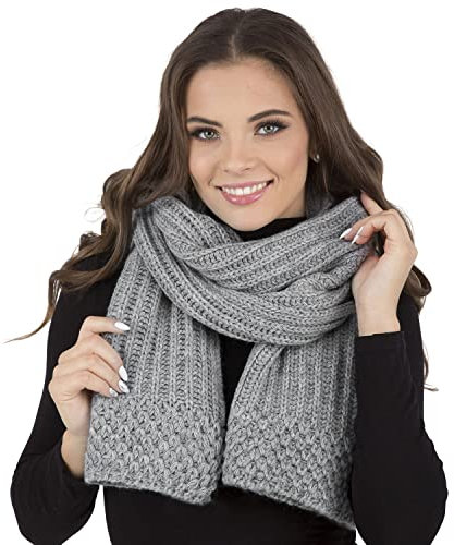 VIVISENCE Damen Winter Schal Aus Modischer Gemütlich Wärmendem Garn Mit Dekorativer Bindung Für Kalte Wintertage Frauen Elegante Und Sportliche Outfits Winter Herbst Modell, Hellgrau,Einheitsgröße