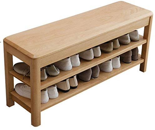 XBCDX Schuhbank Eingangsbereich Buche Holz Modernes Lager Schuhregal 2-stufig, Sitzhocker, abnehmbares Regal, einfaches Dekor Schuhregal für Wohnzimmer, Flur, Schlafzimmer (Farbe: Natürliche Farbe