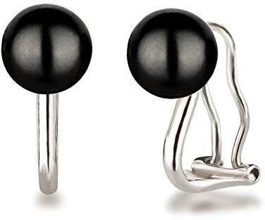 Schöner-SD Ohrclips Perle 8mm 925 Silber Rhodium schwarz