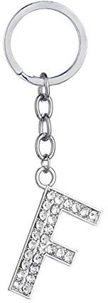 AMDXD Porte-Clés Pas Cher, Porte-Clés Acier Inoxydable Lettre F avec Zircon, Argent