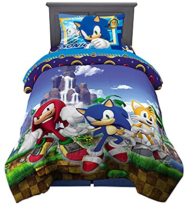 Franco Kids Bedding Super Soft Comforter and Sheet Set, 4 Piece Twin Size, Sonic The Hedgehog, Anime