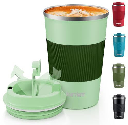 KETIEE Travel Mugs, 380ml Insulated Coffee Cup with Leakproof Lid,Reusable Coffee Cups Travel Cup,Coffee Travel Mug,Double Walled Coffee Mug,Stainless Steel thermaol Mug for Hot Cold Drinks,Green