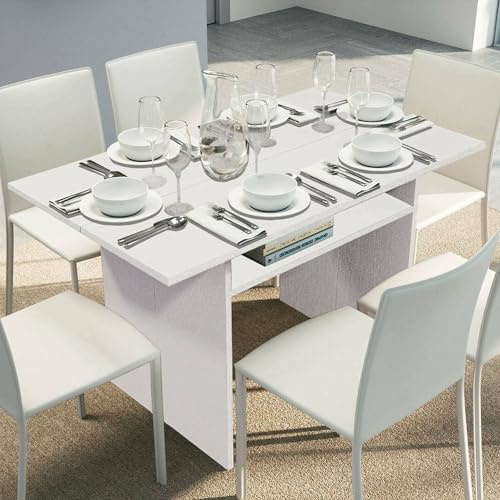 Dmora - Console extensible lavande, Table à manger avec ouverture pliante, Console polyvalente extensible, 100% Made in Italy, 120x70h75 cm, Blanc