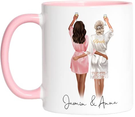 Kiddle-Design Trauzeugin Tasse Name Personalisiert Brautjungfer & Braut Frage & Danke Geschenk für Freundinnen Brautjungfern & Brautparty Rosa