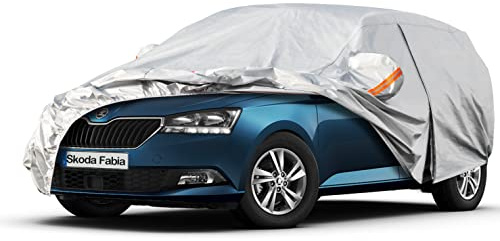 Kayme Autoabdeckung Wasserdicht Atmungsaktiv Passend für 1999-2024 Skoda Fabia, Vollgarage Autoplane für Regen Sonne Staub Schutz, Auto Abdeckplane Faltgarage Abdeckung im Winter(3-7 Tage liefern)