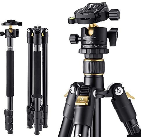 K&F Concept Compact Camera Tripod, 64 Tripod for Landscape Photography, with Detachable Monopod 360 Panorama Ball Head Carrying Bag 10KG/22lbs Load Capacity for SLR DSLR Digital Camera B234A1+BH-28L