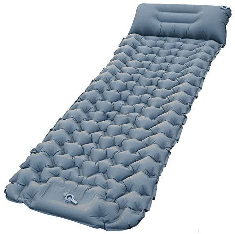 AOSEE Self Inflatable Camping Sleeping Mat, Ultralight Camping Pad with Pillow, Backpacking Sleeping Mattress with Built-in Foot Pump, Waterproof Air Mattress for Hiking Hammock Travel (Gray)