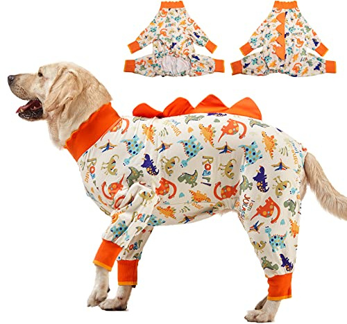 LovinPet Dog Pajamas Large Sized Dog, Recovery Wear, Lightweight Jurassic Knit, UV for Large Dogs/XL
