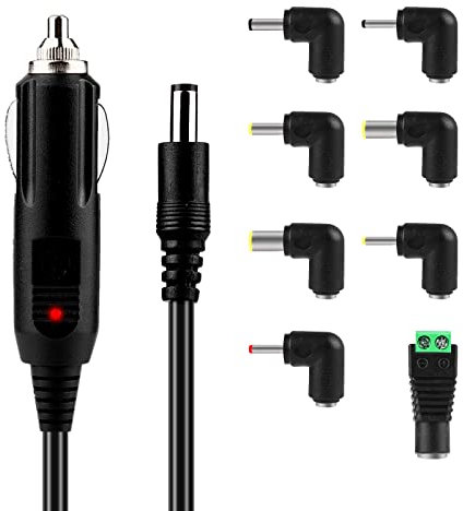 Chargeur Connecteur Allume-Cigare DC 12V, Câble d'alimentation Universel pour Chargeur Voiture 12W avec 8 Adaptateurs, Câble Charge Voiture pour Lecteur DVD, Haut-Parleur Gps, Bandes Lumineuses LED