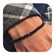 Lameybrt 6mm Auge des Bösen Blick Armband Schutz Stretch Armbänder mit Naturstein für Männer Handgemacht Heilsteine und Herrenarmband (A03 black agate, Mittel 19cm)