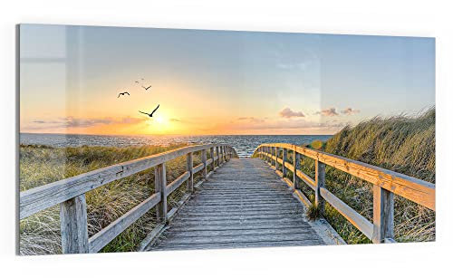 DEQORI Glas-Magnettafel | 100x50 cm groß | Motiv Dünenweg zum Meer | Memo-Board aus Glas | Magnetboard inkl. Magnete, Stift & Tuch für Küche & Büro | Tafel magnetisch & beschreibbar