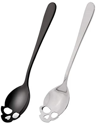 Tadipri 2pcs Edelstahl-Mehrzweck-Mischlöffel mysteriöser und interessanter Schädel-Design-Löffel Kaffee Dessert Dessert Obstlöffel kreatives Öffnungs-Design Mehrzweck-Exquisit-Mischlöffel