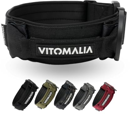 VITOMALIA® Taktisches Hundehalsband, 5 cm Breit: Stabiles Nylon, Magnet Handgriff, Sicherheitsschnalle, hundehalsband große Hunde (5cm/M = 40cm-50cm, Schwarz)