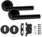 Golden Grace Straight T-Bar Design Key Lock Door Handles Set on Round Rose in Matt Black Finish with 64mm 3 Lever Mortise Lock & Key Hole