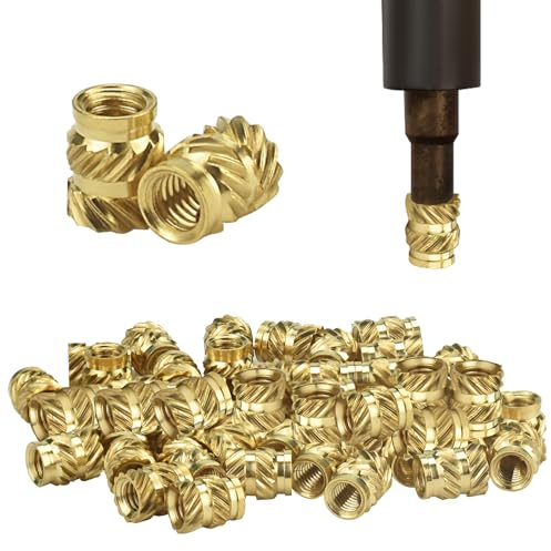 STCRERAG 50 PCS Insert Fileté Laiton en C3604 Laiton Insert Fileté Assortiment M4 Anti-oxydation M4 Insert Fileté Anti-corrosion Anti-déformation Pour Injection Moulage Imprimer en 3D(6x6cm)