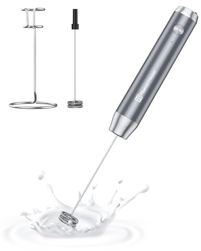 Maestri House Rechargeable Milk Frother with Stand, Handheld Electric Foam Maker Waterproof Detachable Stainless Steel Whisk Drink Mixer Foamer for Lattes, Cappuccino (Space Gray)