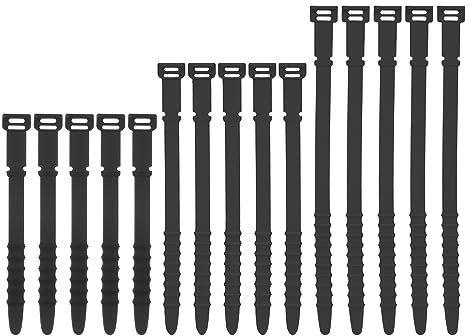 uxcell 15Pcs Silicone Cable Ties Reusable Wire Ties Elastic Cable Cord Organizer Straps for Cords Wire USB Charge Management Food Storage, (4.5 6 and 7, Black)