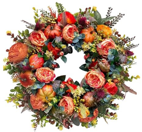 Amagogo Thanksgiving-Kranz, Herbst-Türkranz, handgefertigt, leicht, multifunktional, für die Dekoration im Außenbereich des Bauernhauses, Durchmesser 45cm