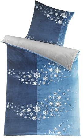 MB Warenhandel24 Bettwäsche 135x200 + 80x80 cm Winter Microfaser Flausch Fleece Thermofleece warm Cashmere Touch Teddy Coral Fleece 2 TLG teilig (Sternenschweif Blau, ca. 135x200 + 80x80 cm)