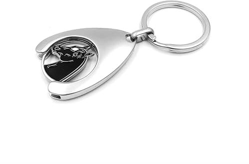 JA Horse Porte-clés avec jeton de caddie - En métal - En forme de goutte d'eau - Argenté, Tête de cheval noire, 7.5 cm