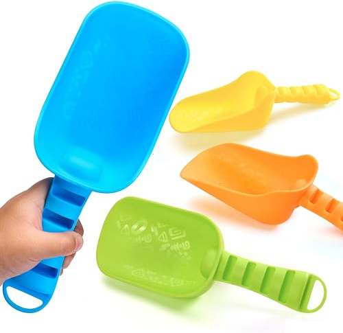 Sloosh Beach Sand Shovels for Kids - 4 Packs Shovels Colorful Scoops Travel Sand Toys for Toddlers Kids Outdoor Digging Play, Heavy Duty Plastic Garden Planting Shovels Spades Sets Sandbox Toys