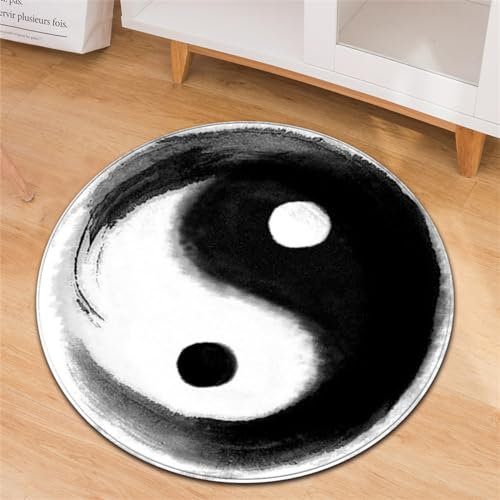 PEIHUODAN Teppich, Yin Und Yang Fischauge Runder Teppich, Moderne Retro-Tinte Stil Waschbar Schwarz Und Weiß Taiji Indoor Bodenmatte Für Wohnzimmer Spielzimmer Schlafzimmer (Colour2,Diameter 100cm)