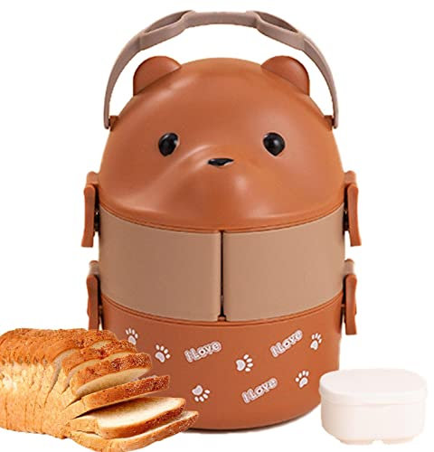 Proof Lunch Box Containers, Leak Proof Large Lunch, Double Layer Leak Proof, Box Eyeglass Bear Lunch Box, Stackable Insulated Food with Container, Hot Food for Vacuum and Thermo Lunch Box