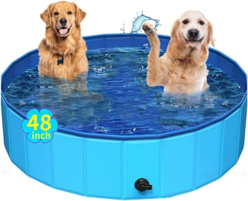 Foldable Dog Pool 120 x 30cm, Collapsible Dog Bathing Pool with Quick Drain | Portable PVC Pet Bathing Tub for Dogs and Cats, Indoor Outdoor