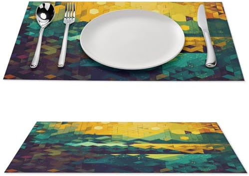 Platzsets, hitzebeständig, rutschfest, für Esstisch, waschbar, gewebt, glänzend, sechseckig, für Küche, Hochzeit, Partys, 2 Stück