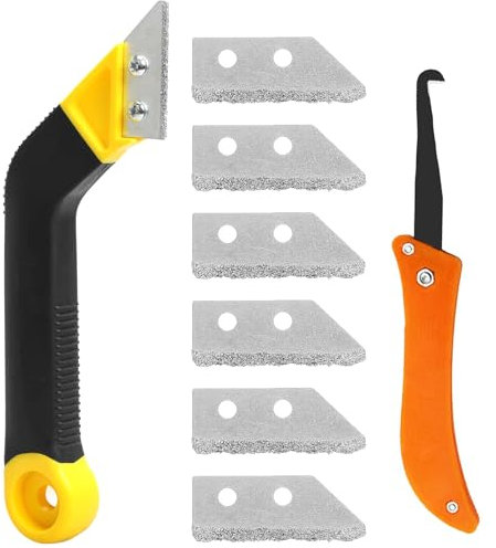 Pro Grout Scraping Rake Tool, Grout Saw Knife with 5 Pieces Extra Replacement Accessories, Remover Tile Grout Saw Angled Scraping Rake Tool for Tile Cleaning