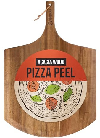 Chef Pomodoro Peeling de pizza de Acacia de 35.5 cm, paleta de pizza de madera ligera y tabla de servir para hornear pizza y pan caseros, espátula de pizza Gourmet Luxury (41 cm)
