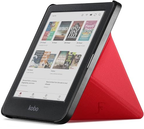 Forefront Cases Étui pour Kobo Clara Colour et Kobo Clara BW (Modèle:2024) - Étui de Support Pliant (Style Origami) - Mince et Léger, Fonction Automatique Veille/Réveil Intelligente Coque - Rouge