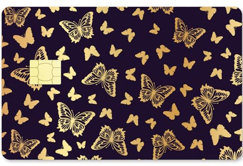 CREATCABIN Gold Butterfly Kreditkarten-Skins Debitkarten-Skin-Aufkleber Personalisieren Bankkarten,Schutzaufkleber,Wasserfest,Entfernbar,Blasenfrei,Für Transport Schlüsselkarten,Schwarz,186x137mm