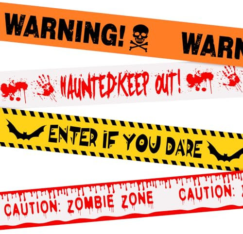 Lemicin Absperrband Halloween Caution Tape - 4 Rollen Flatterband Halloween Horror Absperrband Gefahren Warnband Schrägband Bündel für Garten Zombie Party Gefahr Gefahrenbereiche