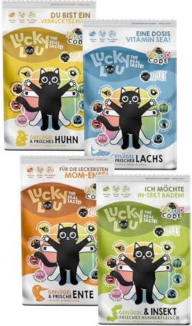 Lucky Lou Adult Trockenfutter Mix für Katzen - 4 x 750g - Food Code Katzenfutter trocken für ausgewachsene Katzen, ohne Getreide & Zucker